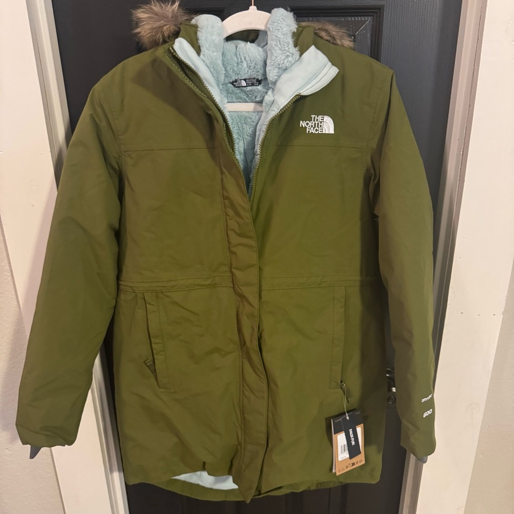 North Face Girls XL 14/16 Olive Green Down 600 Filled Dryvent Arctic Parka NWT